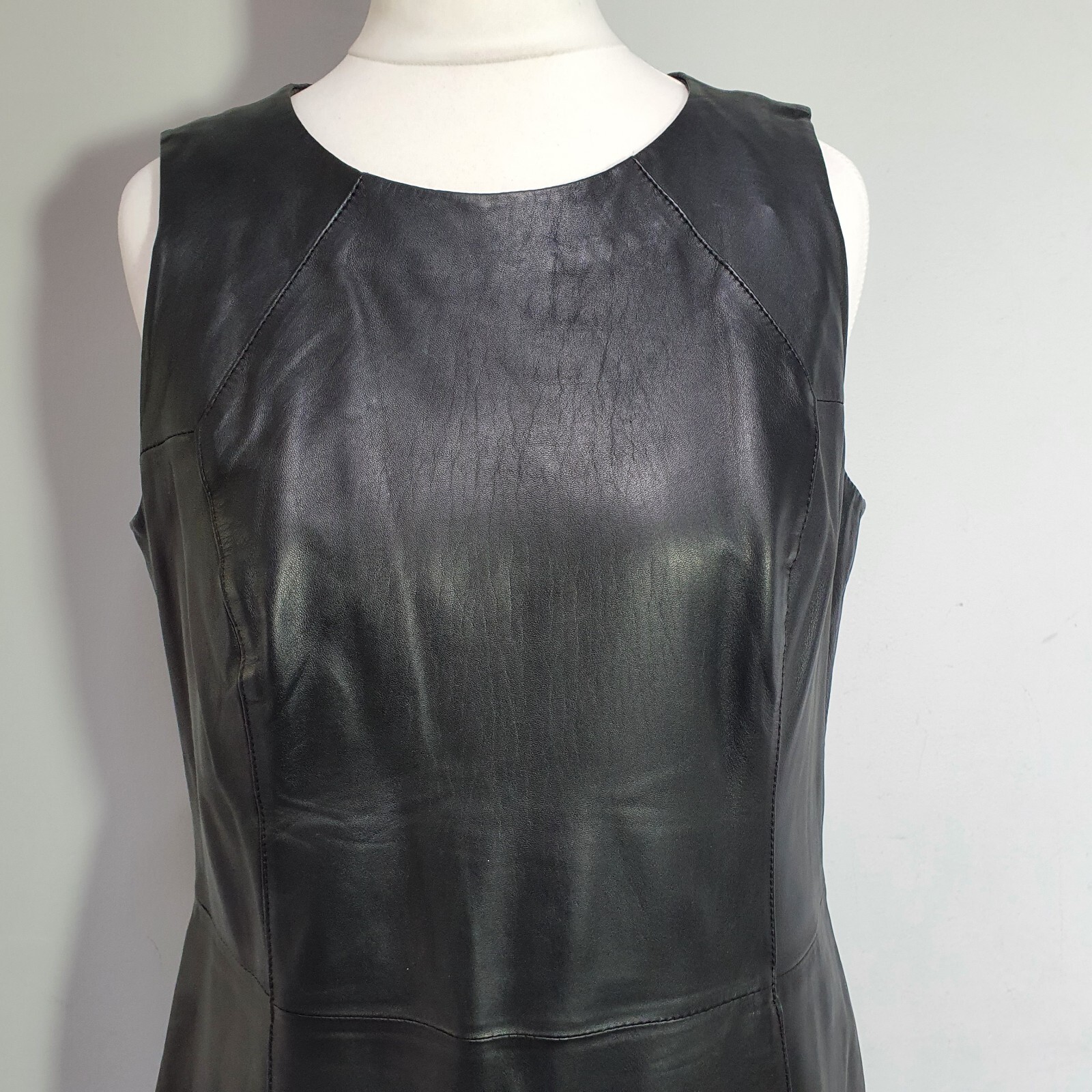 MICHAEL KORS Soft Leather Shift Dress LBD Lined Zip Pockets Size UK 8 Black
