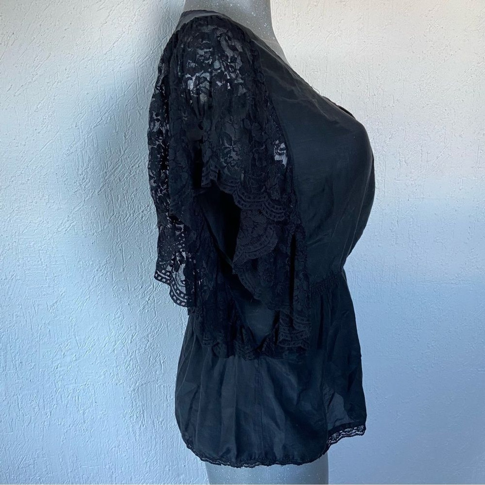 Twentyone Steampunk Fairy-Goth Cotton/Silk Blouse Top Lace Batwing Sleeve Large