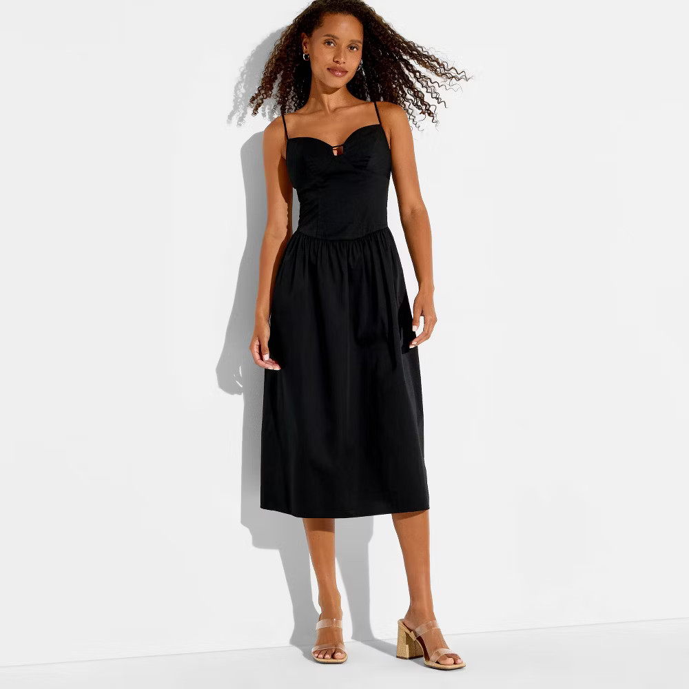 Women Keyhole Poplin Midi Dress – Wild Fable Black L