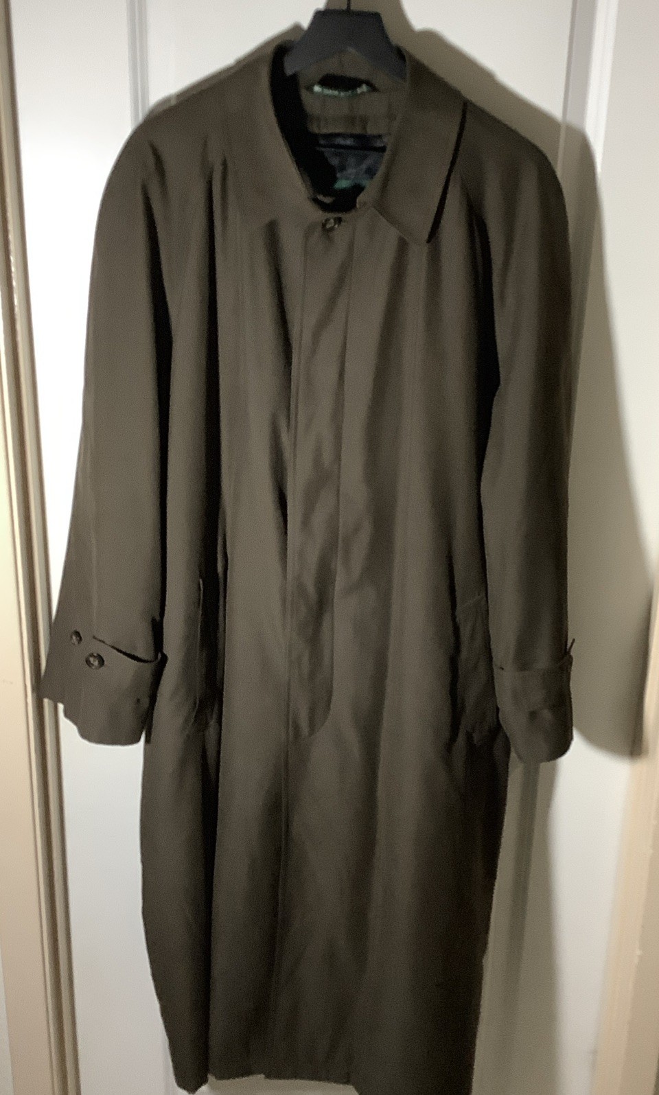 Vintage Ralph Lauren Trench Coat Men’s 42R Olive Green Belted Jacket Wool Liner