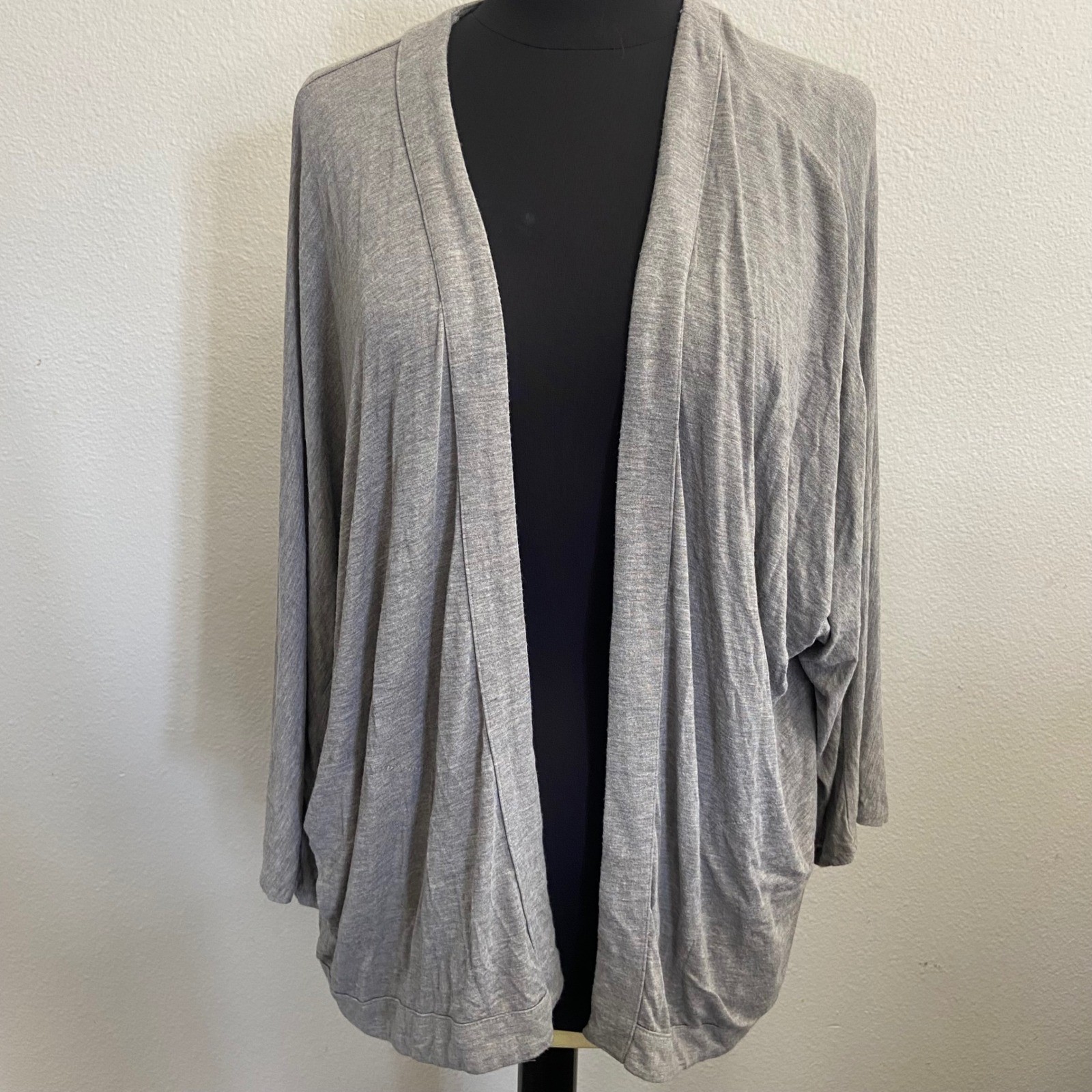 prAna Womens Medium Gray Open Front Cardigan Tencel Modal Dolman Pockets Wrap