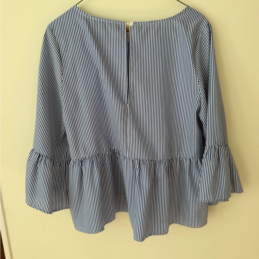 Blaque Label Blue & White Stripe Peplum Top 💙 Size Medium, Bell Sleeve, Nautica