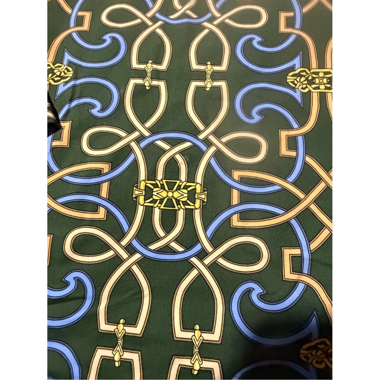 J.McLaughlin 3/4 sleeve wrinkle-resistant equestrian print green blue MED