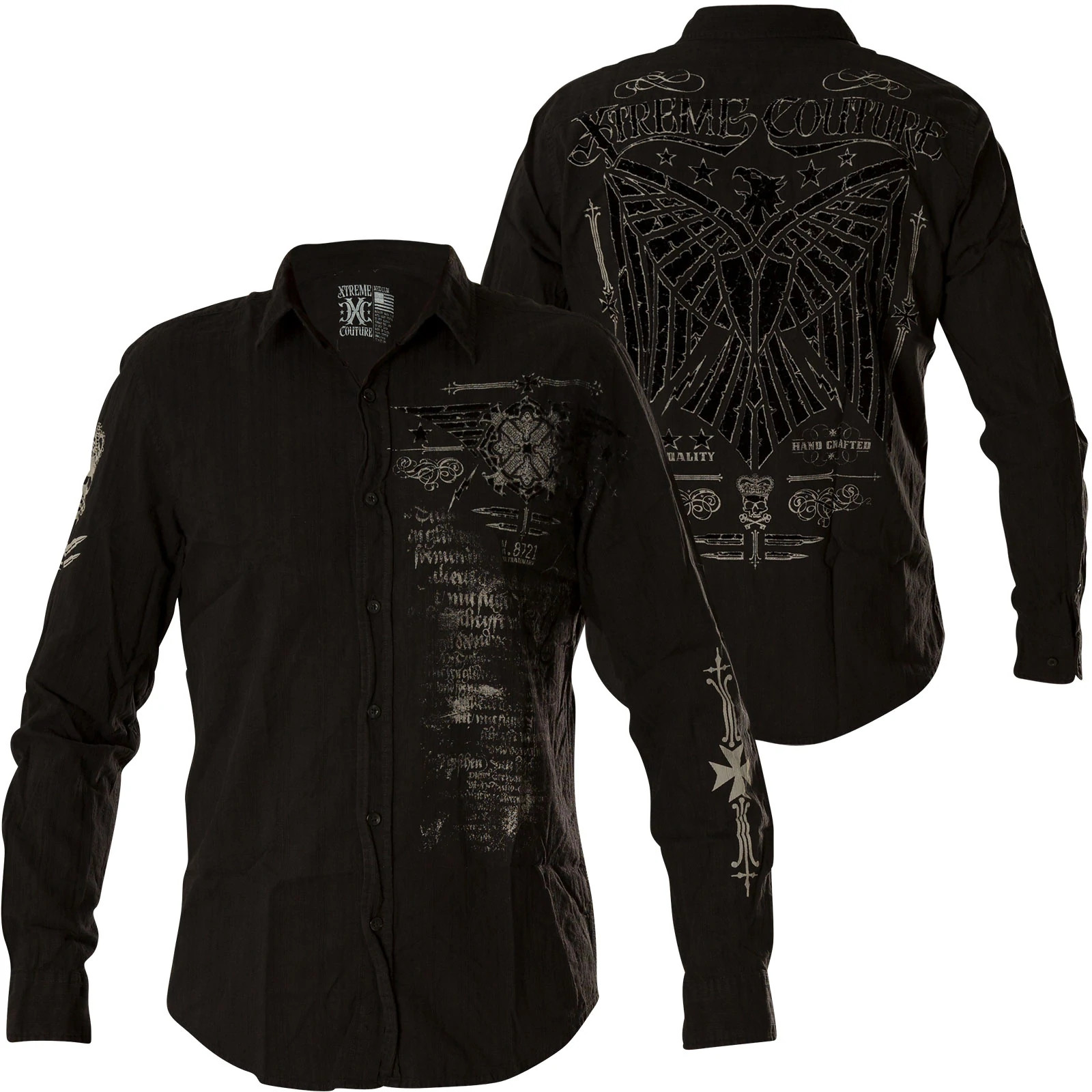Xtreme Couture by Affliction Men’s Button Down Shirt CONNECT Black Biker