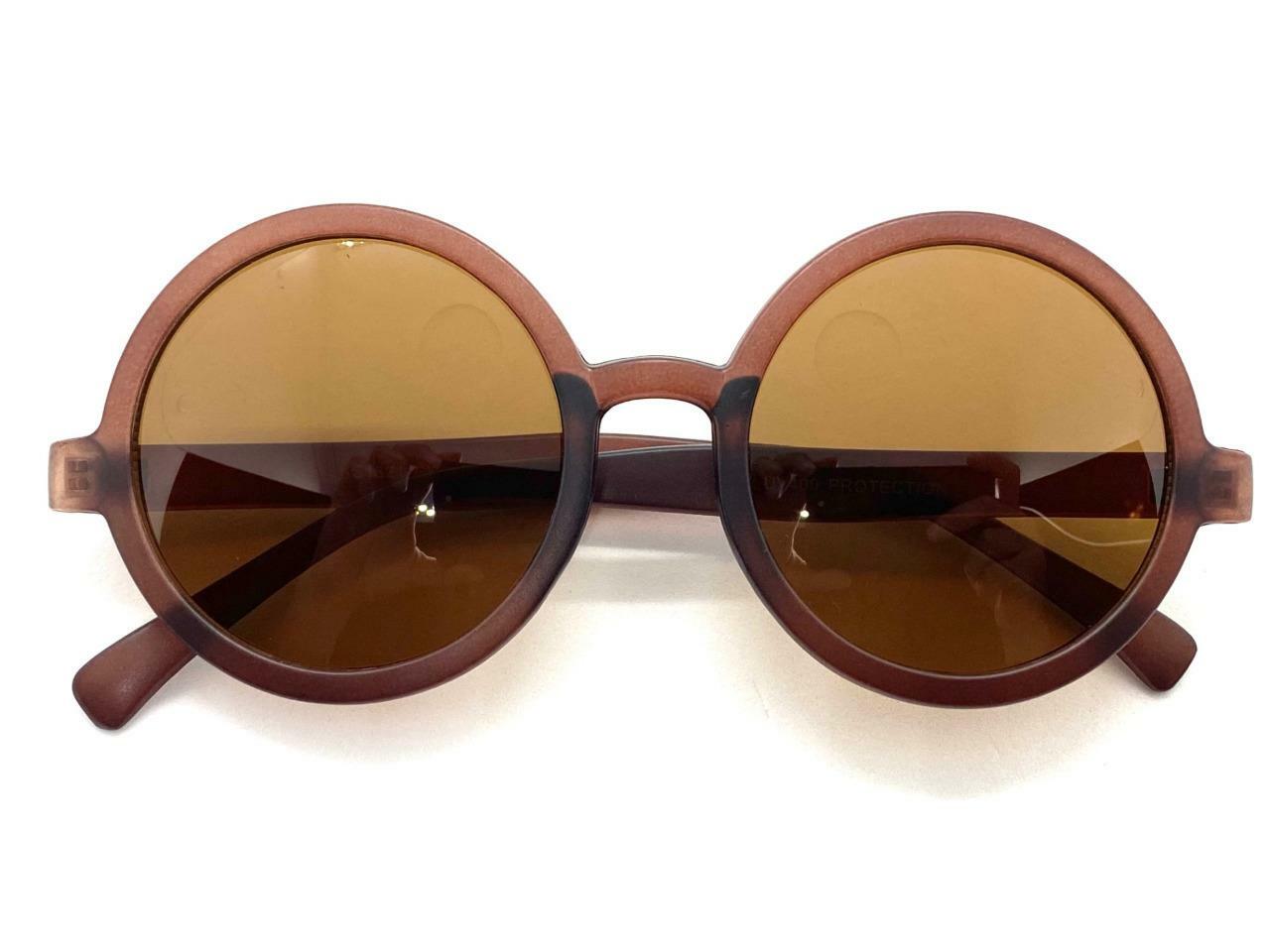 Men’s or Women Classic Vintage Retro Hippie Style SUN GLASSES Round Brown Frame