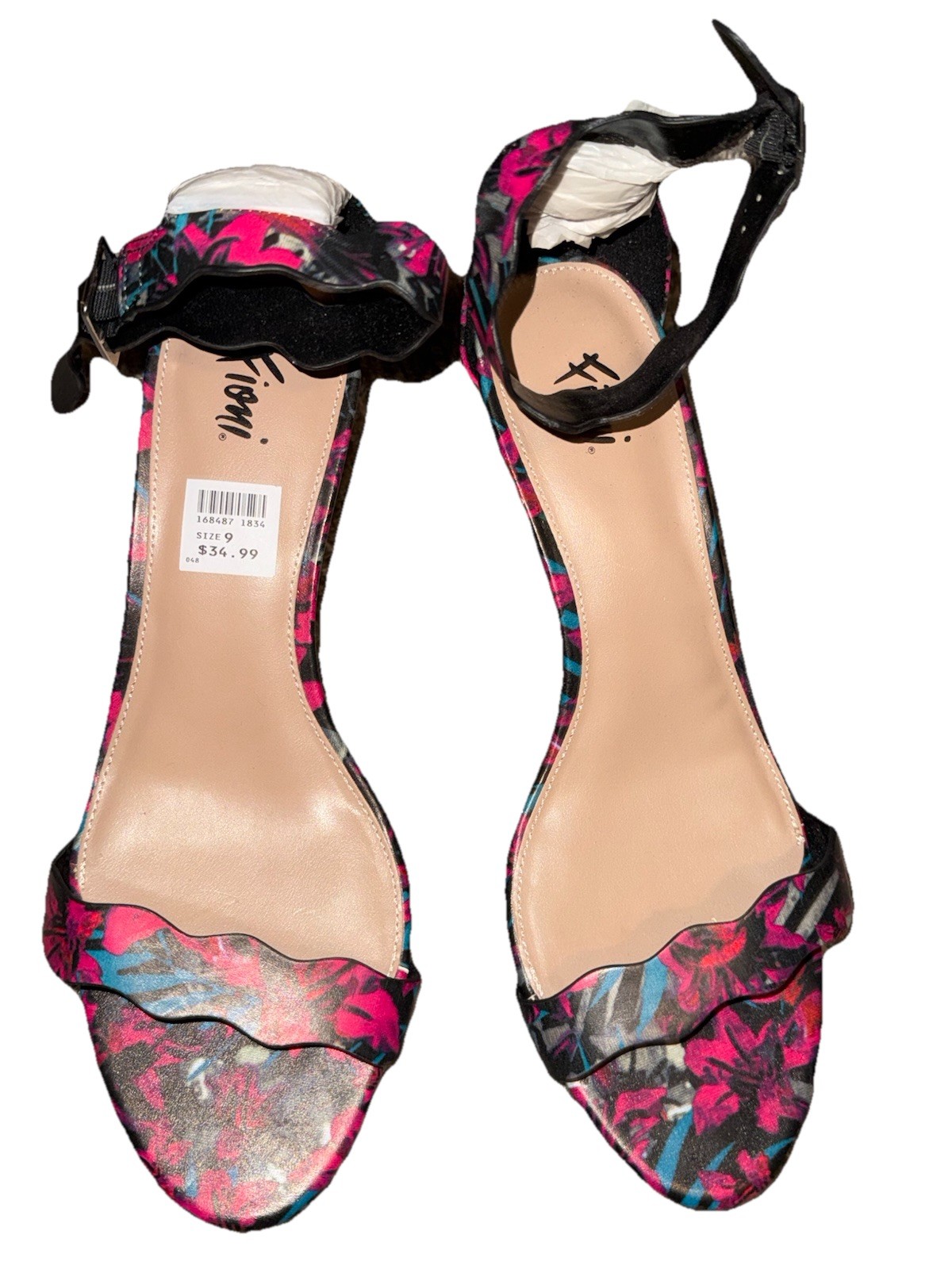 Fioni Women’s Floral Multicolor Strappy Open Toe Ankle Strap Heels US 9