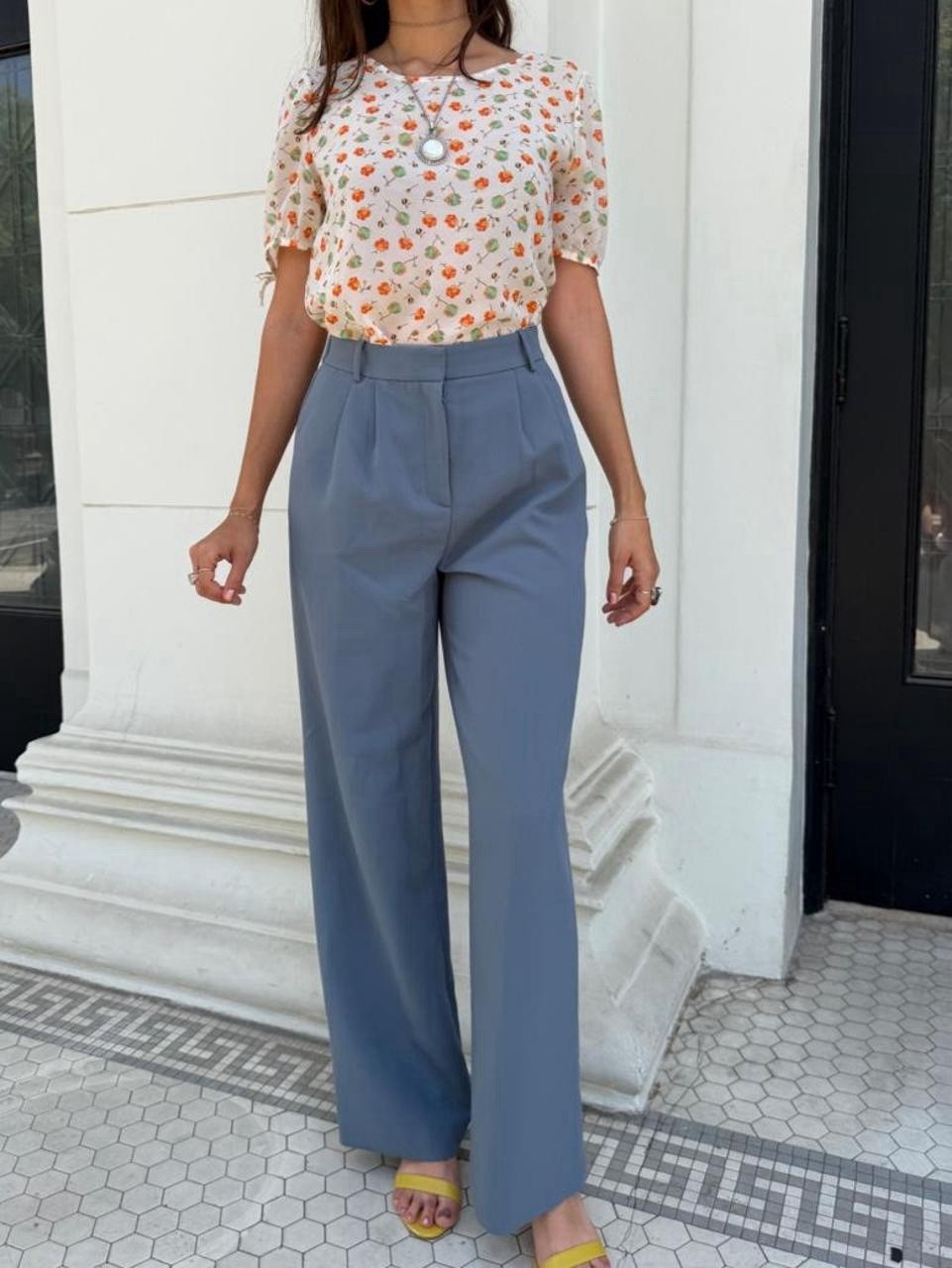 Open Edit blue wide leg high waist pants -waist 27 in #officesiren #business