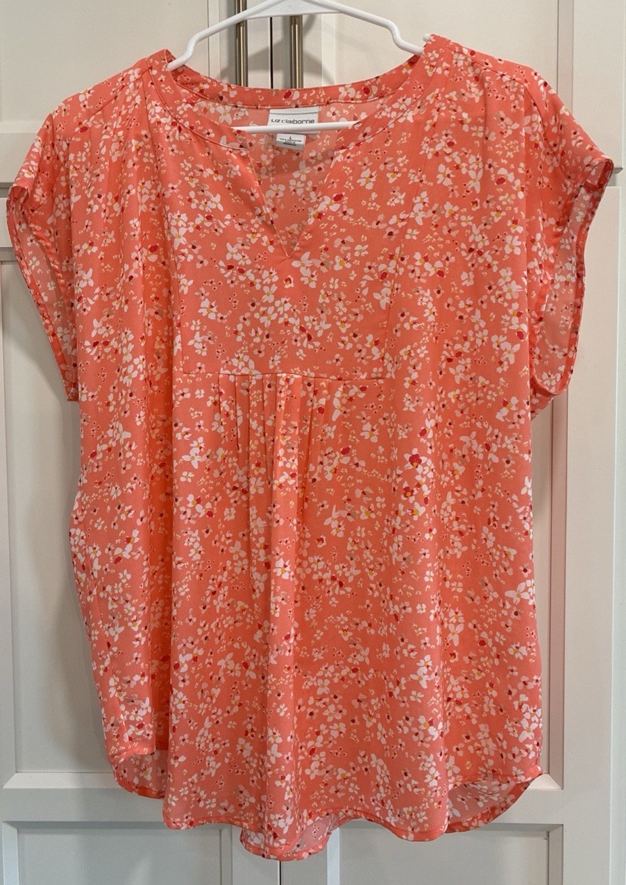 Liz Claiborne Women’s Multicolor Ditsy Floral V-neck Cap Sleeve Blouse Size L