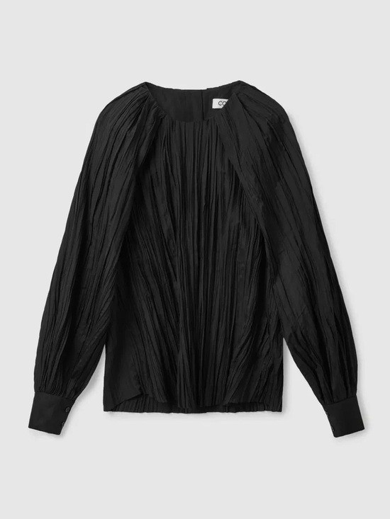 COS Crushed Pleated Cape Sleeve Top in Black Size 6