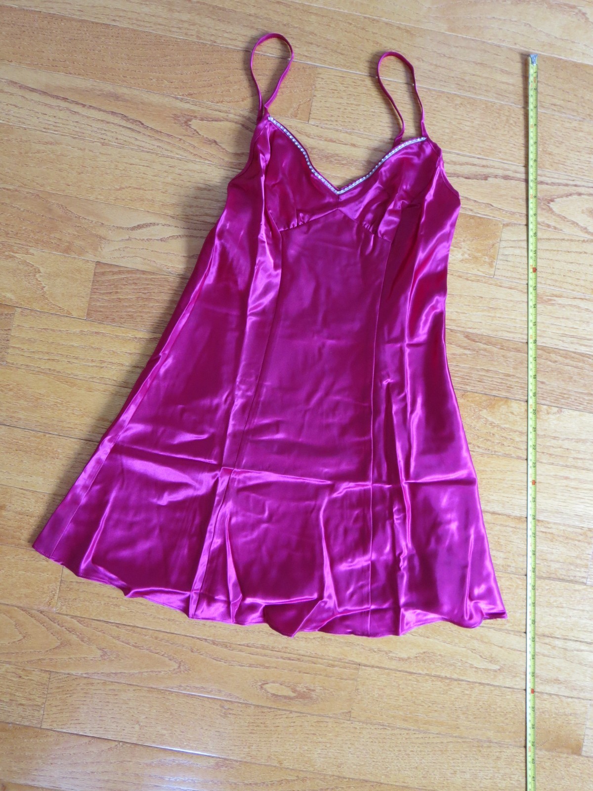 Sexy Satin Victoria Secret Raspberry Rhinestone Chemise Sleepwear Mini Gown-S/P