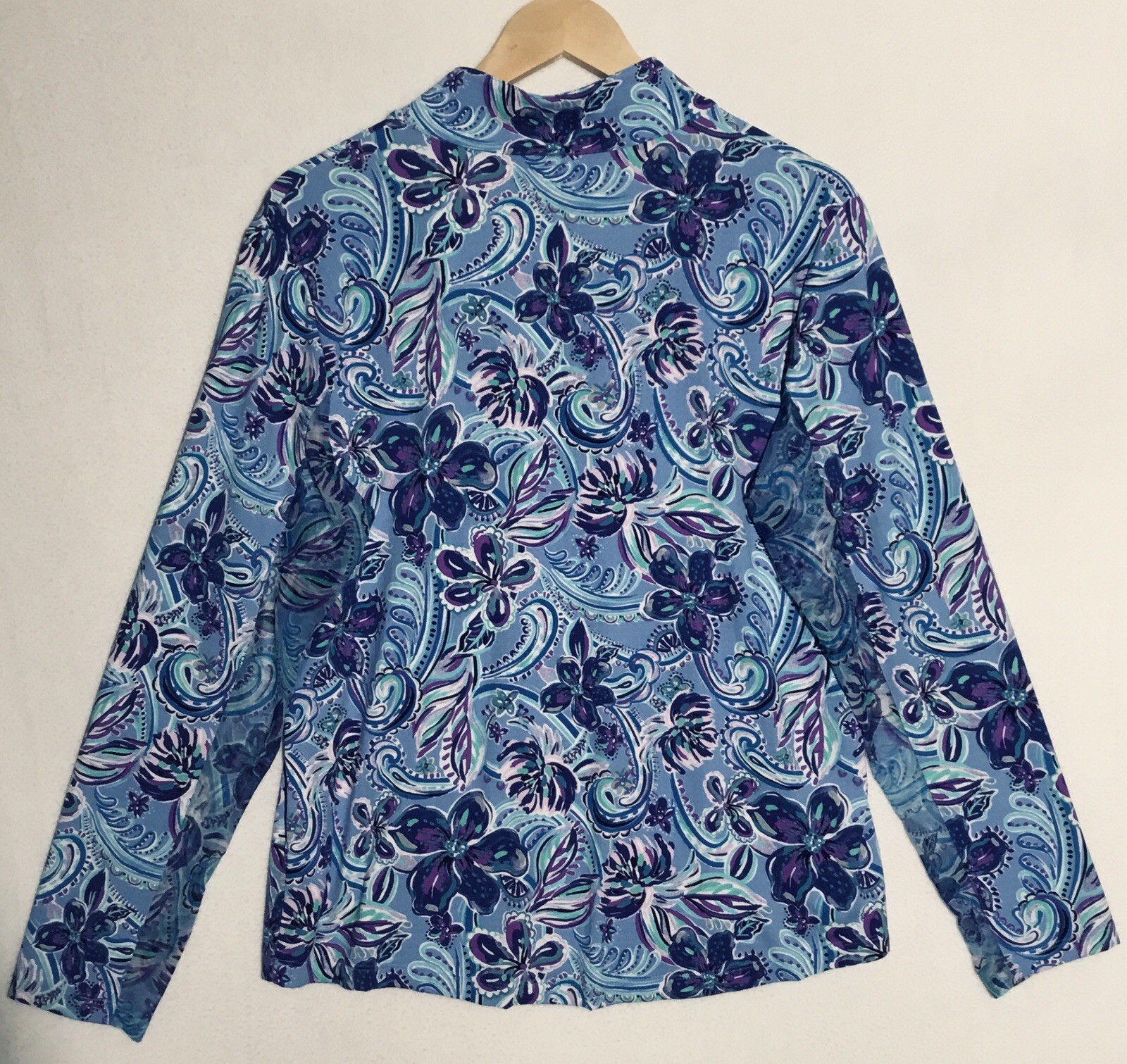 IBKUL Performance Floral Quarter Zip Top Women’s XL Blue Purple Long Sleeve