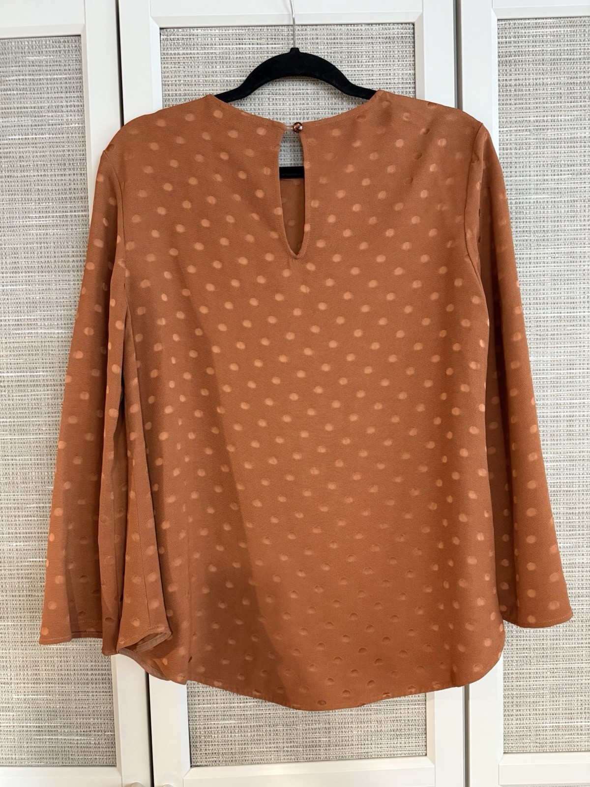 RACIL Copper Swiss Dot Silk-Blend Blouse Elegant Jewel Keyhole Back Size Small