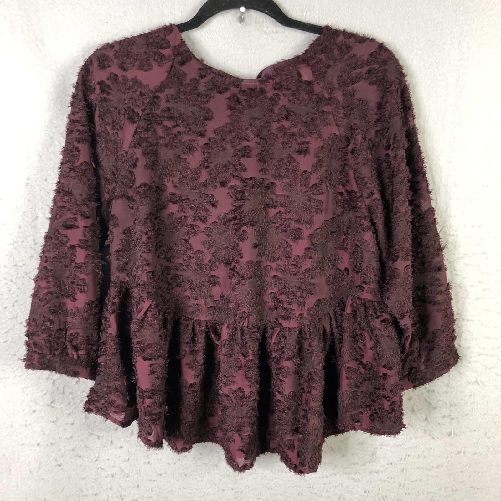 Altar’d State Blouse Womens M Purple Floral Textured Peplum Y2K Castle Core