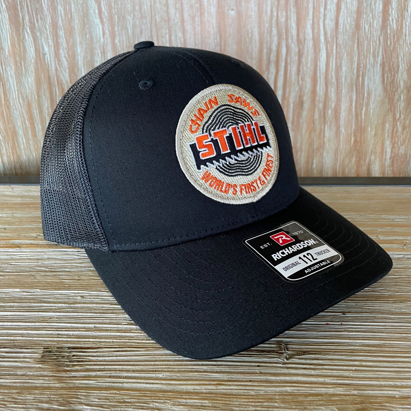 Stihl Chainsaw Vintage Patch Hat, World’s Finest – Richardson 112 All Black Cap