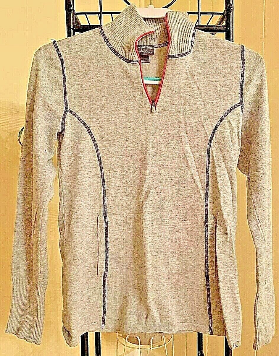 Eddie Bauer Pull Over Half Zip Cardigan Grey W/ Navy Stitching SZ XS