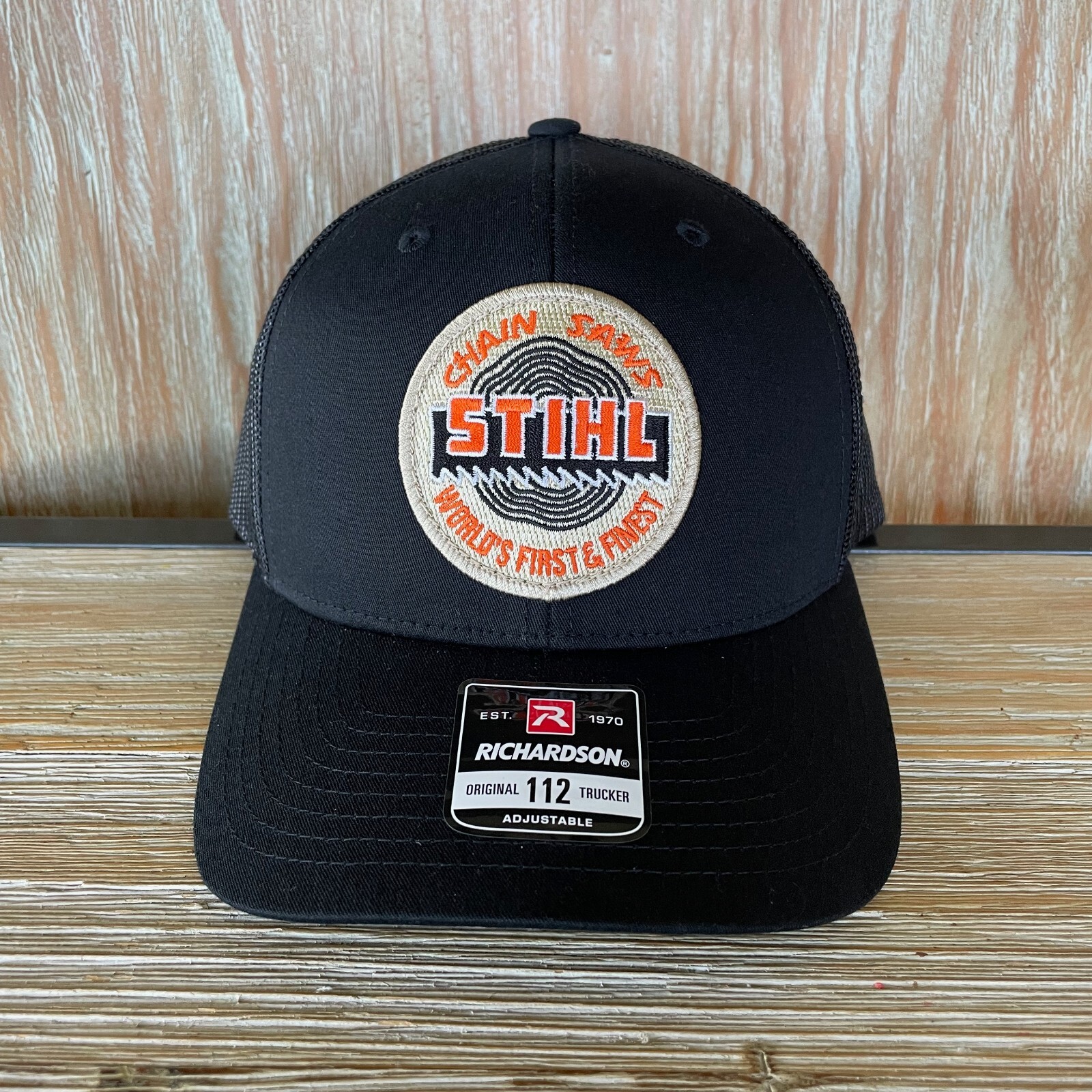 Stihl Chainsaw Vintage Patch Hat, World’s Finest – Richardson 112 All Black Cap
