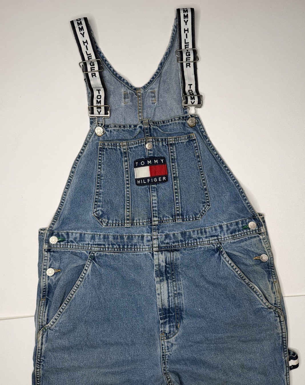 Vintage Tommy Hilfiger Overalls White Straps 90s Y2K Tommy Jeans Blue M
