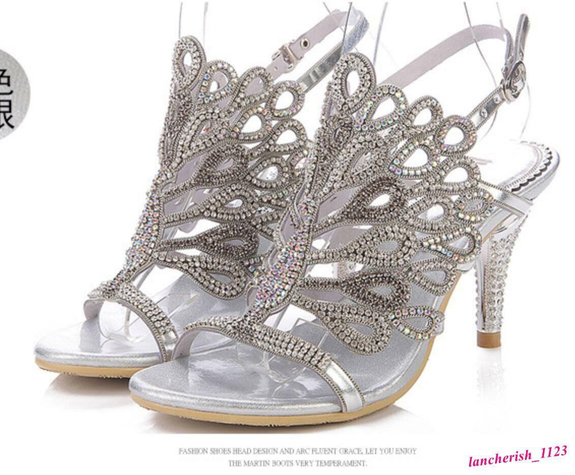Rhinestone Women’s High Heel Sandals Dress Shoes Open Toe Elegant Fashion Retro