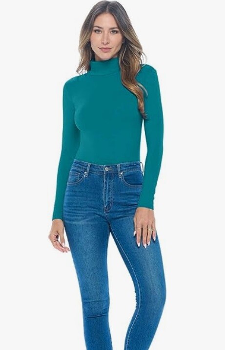 Natural Uniform Long Sleeve Turtle Neck Body Suit-Breathable Cotton Stretch 7181