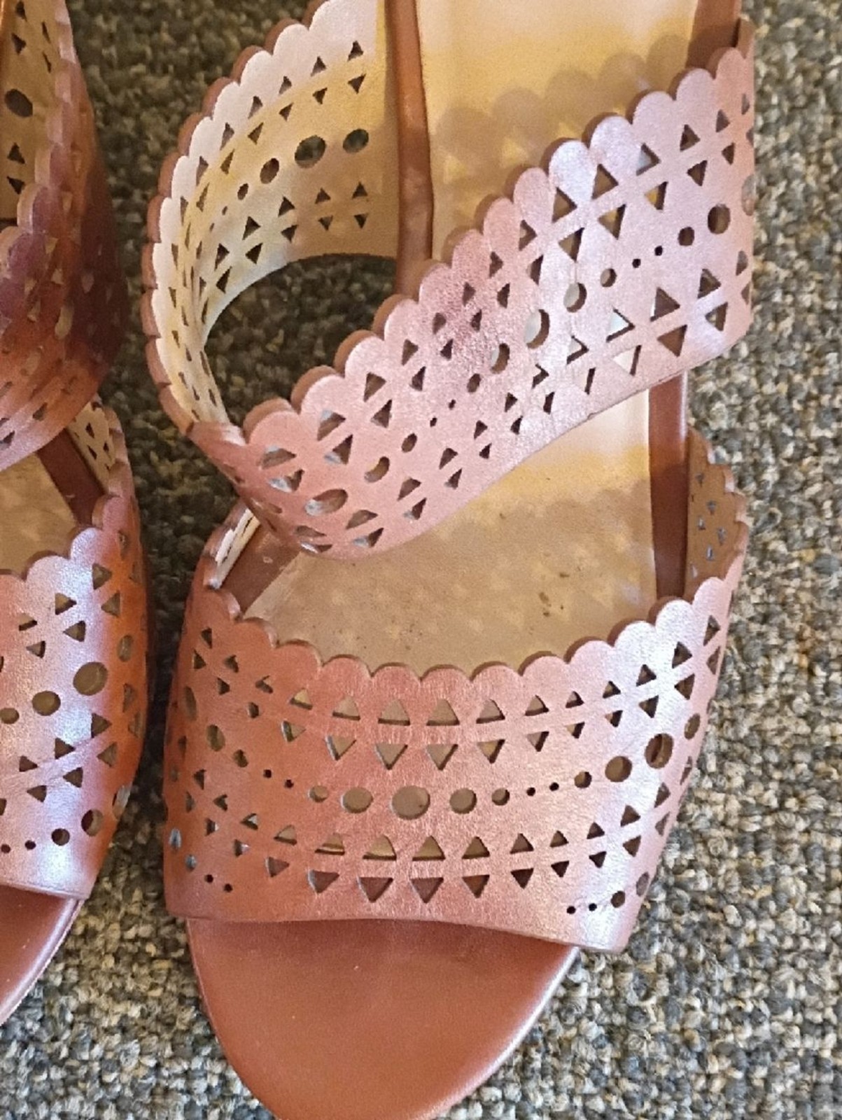 Tory Burch Brown Laser-Cut Ankle-Strap Heels