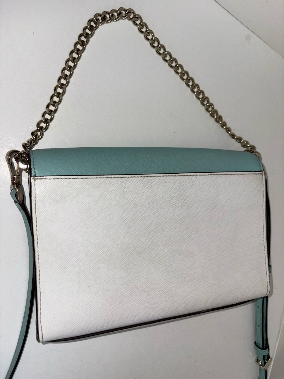 Kate Spade Carson Colorblock Convertible Crossbody Bag Aqua White Chain Purse