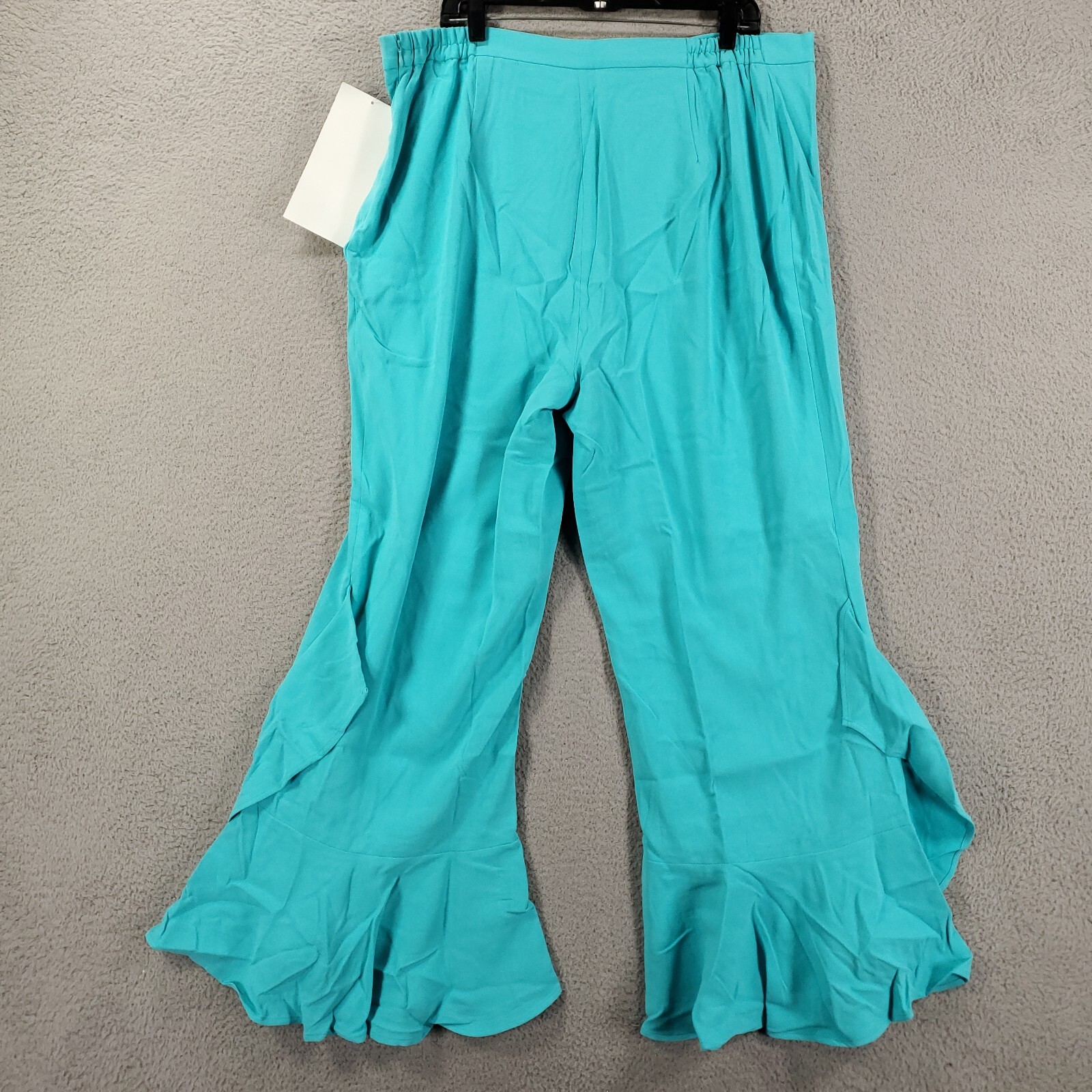New Womens Size 16 Pants Ruffled Wide Leg Teal Blue Side Zip Waist Lined 35×29
