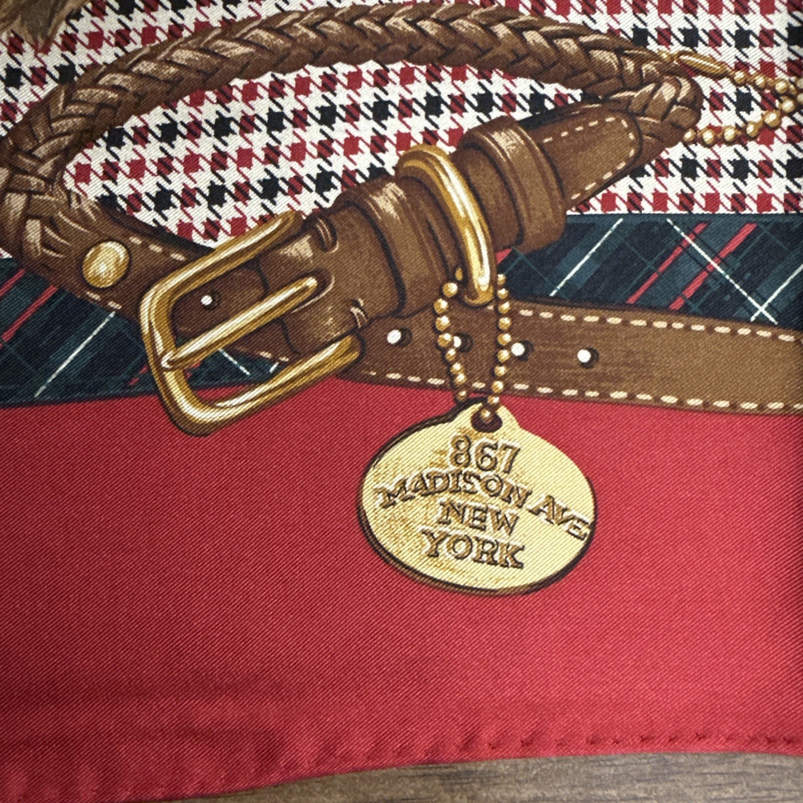 Vintage 35” Ralph Lauren Houndstooth Silk Scarf Best In Show Dogs Heritage Dog