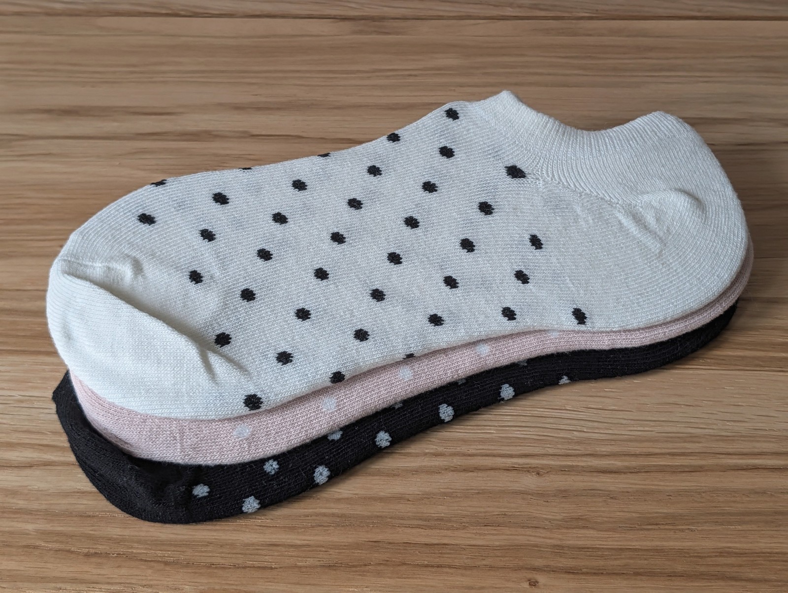 3 Pairs Polka Dot Trainer Socks Ankle Liners Pink White Black One Size New
