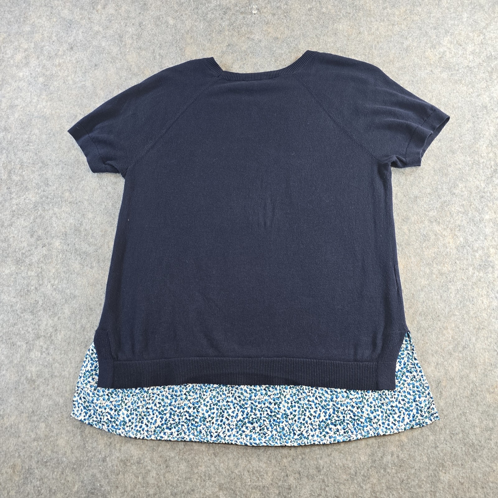 LOFT by Ann Taylor Navy Blue Short Sleeve Light Sweater Size Small Double Layer