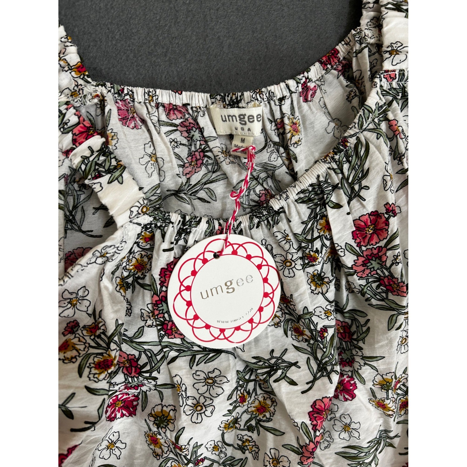 Umgee Cold Shoulder Top Women Medium White New Floral Tiered Bell Sleeve Boho