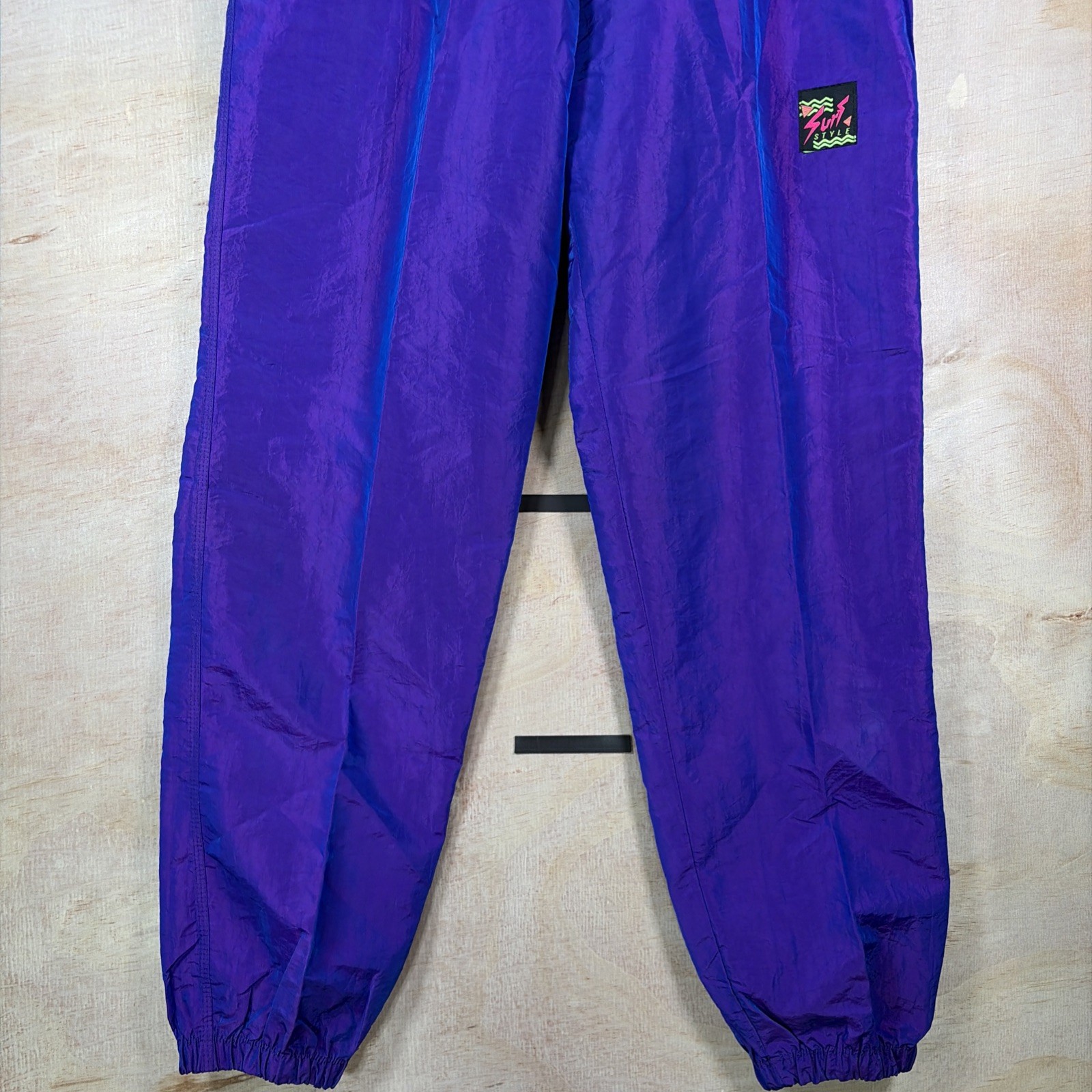 Vintage 90s Surf Style Jogger Cuffed Windbreaker Track Pants Size M 26×30 Purple