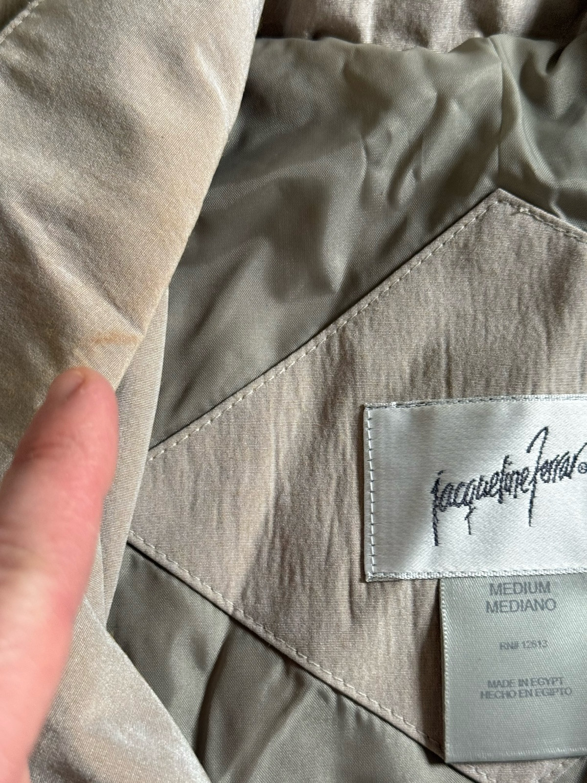 Vintage Jacqueline Ferrar Jacket Medium Tan Trench Coat Zipper Button