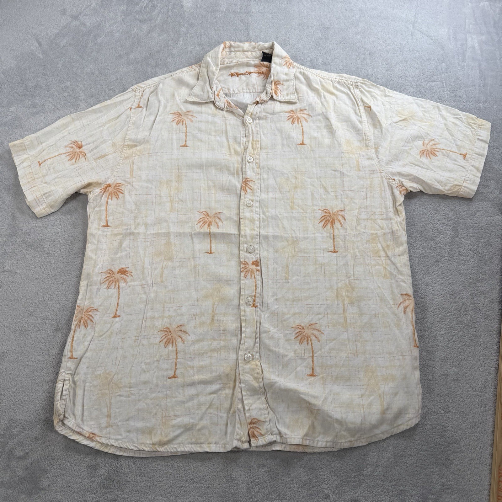 Reyn Spooner Button Up Shirt Mens M Hawaiian Floral Tree Print Rayon Blend