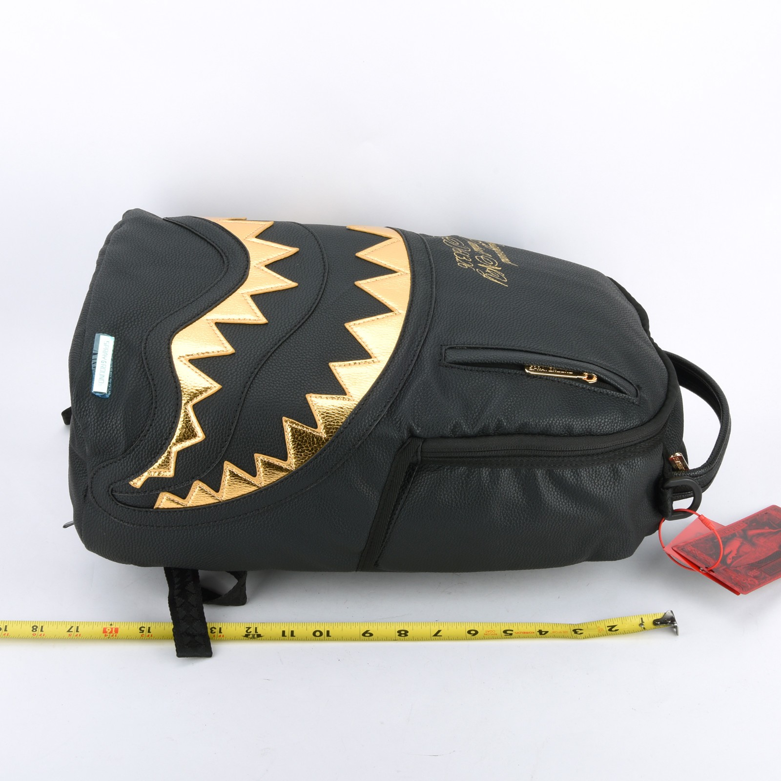 Sprayground Shark Central Gold DLXSV Leather Bag zipper Backpack Unisex Black