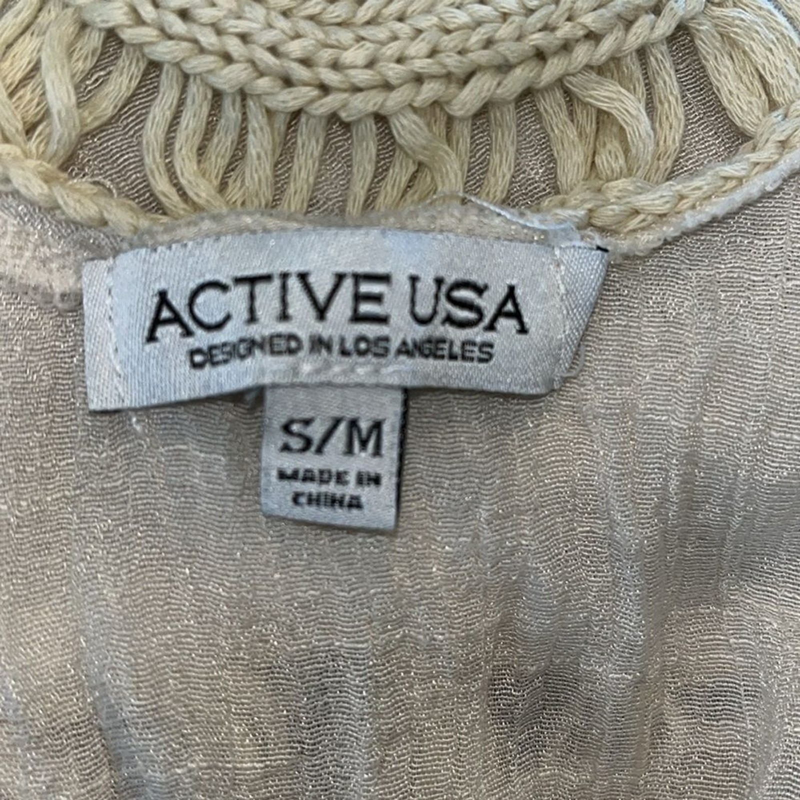 Active Oatmeal Boho Hippie CHIC Feminine Crochet Knit Hi Low Blouse Shirt S/M