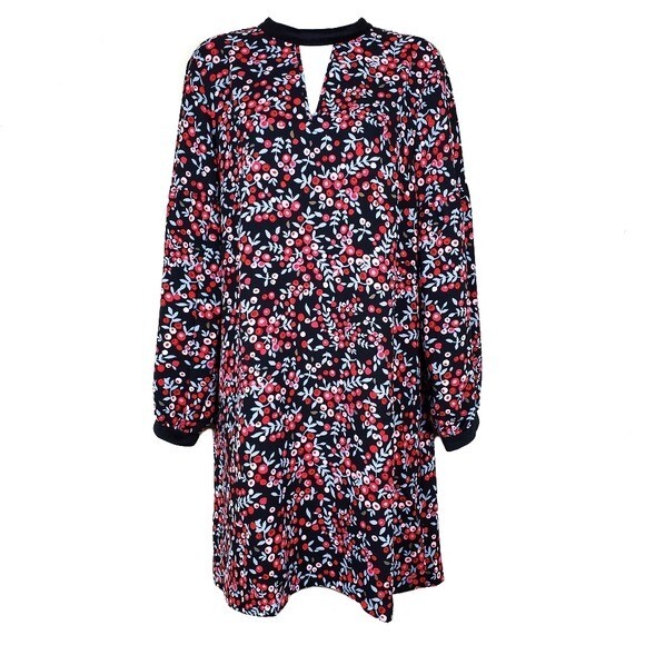 Loft Womens Long Sleeve Red Berry Black Velvet Trim Shift Dress Size M