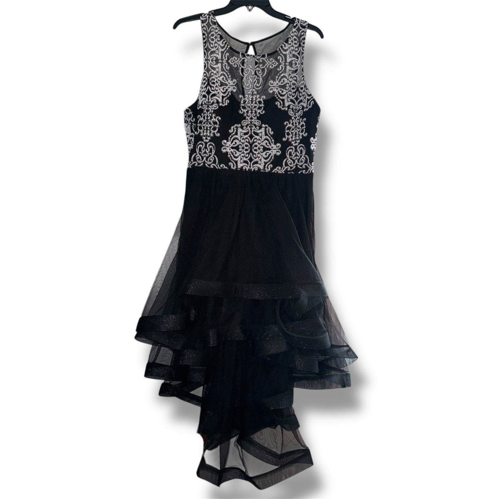 Speechless Black Embroidered High Low Formal Dress, Size 15 (Juniors)
