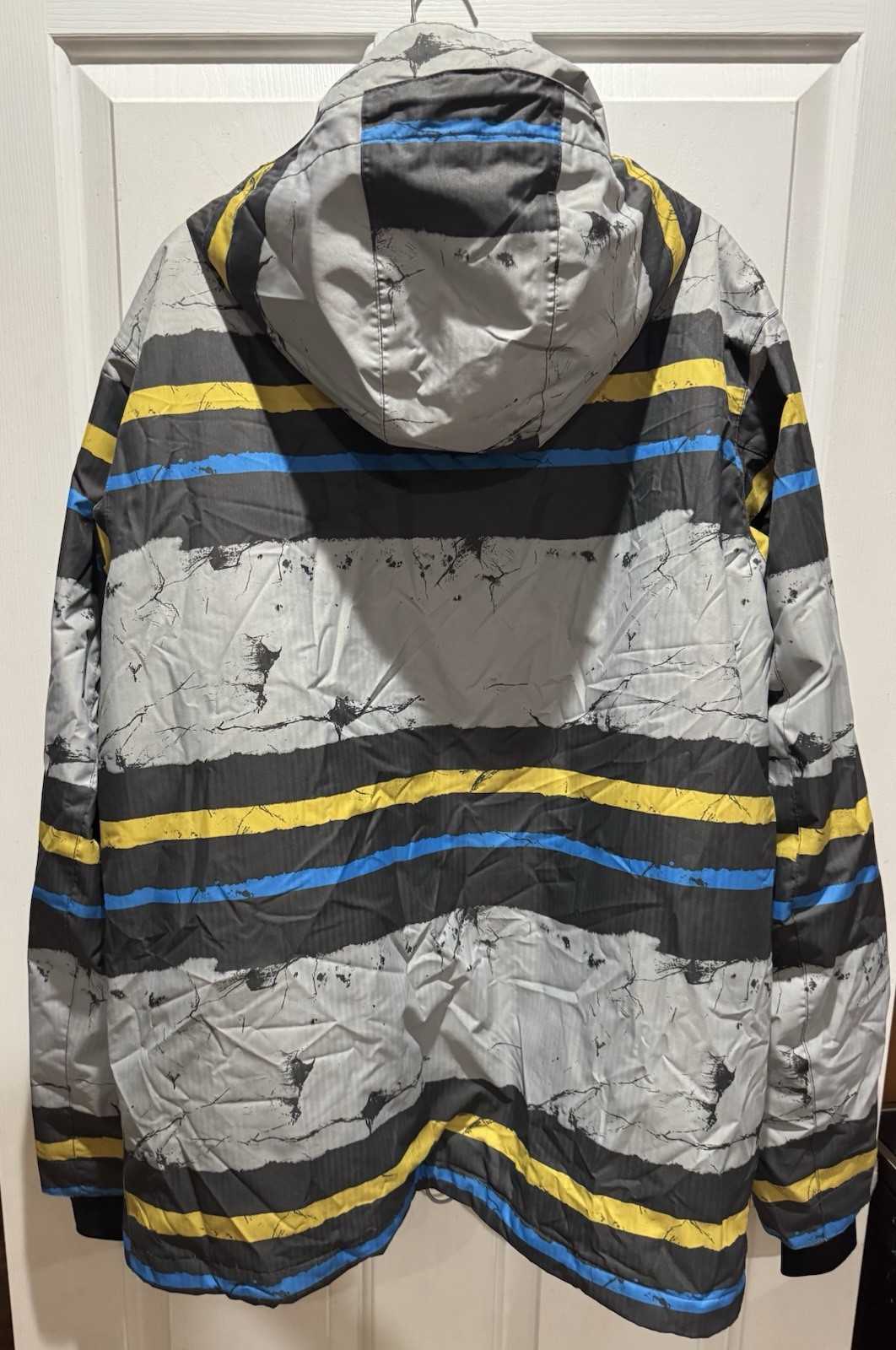 Quiksilver Jacket Mens Large Gray Striped Tech 10.000MM Hooded Snowboard Ski Y2K