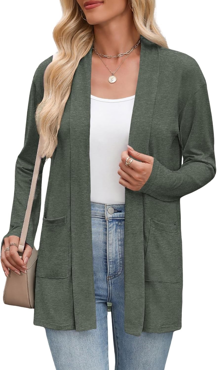Women’s Lightweight Open Front Cardigan Sweater Casual Loose Knit with Pockets
