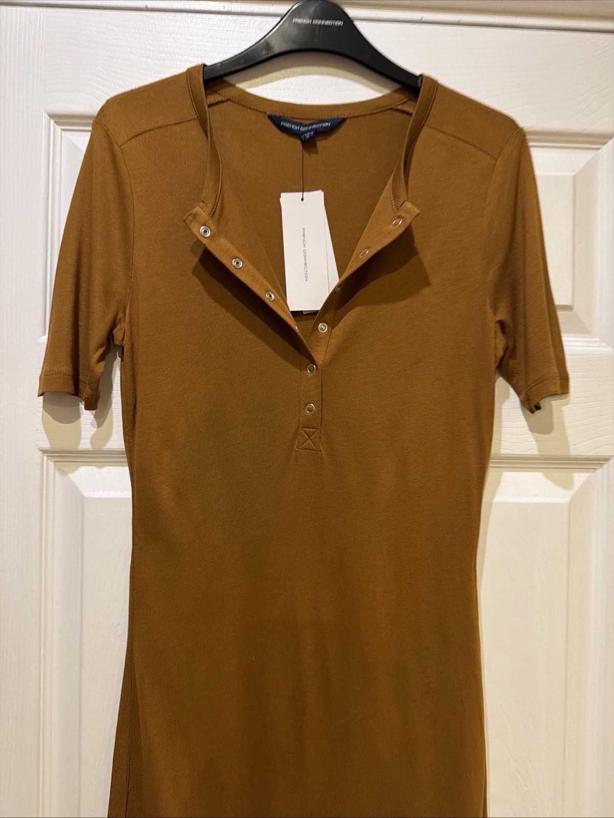 French Connection Earth Clay Solid Meadow Jersey Button Front Dress