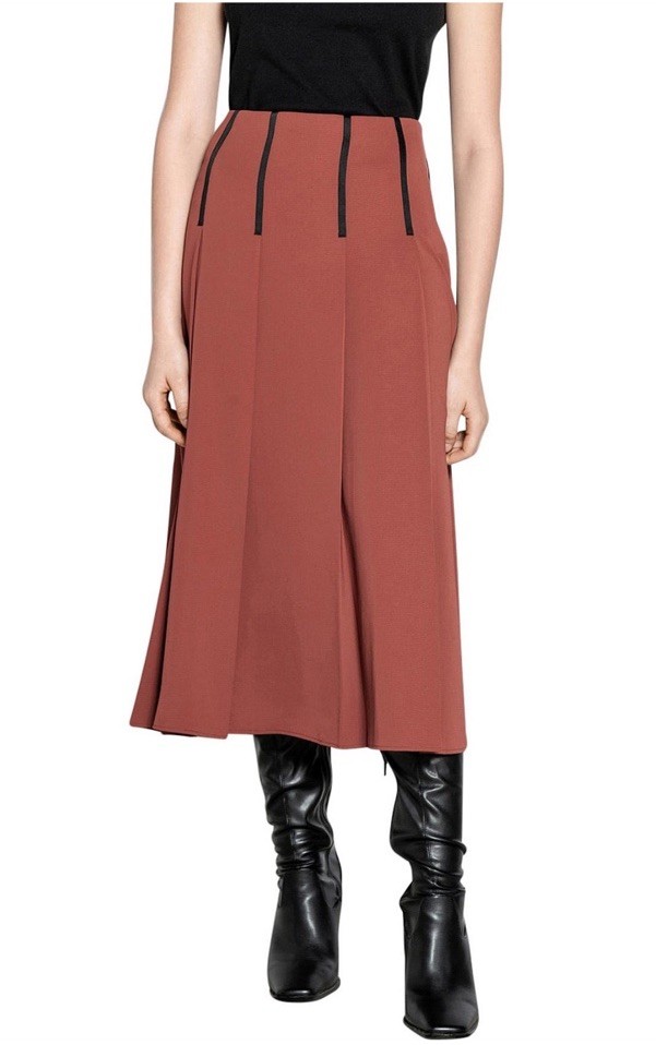 Veronika Maine cinnamon crepe satin tuck midi skirt size 14