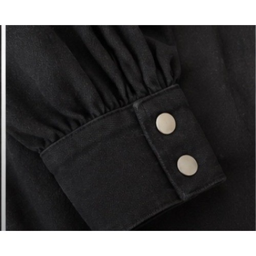 Flying Tomato Black Denim Jumpsuit Puff Sleeve Wide Leg Square Neck IP7509 L