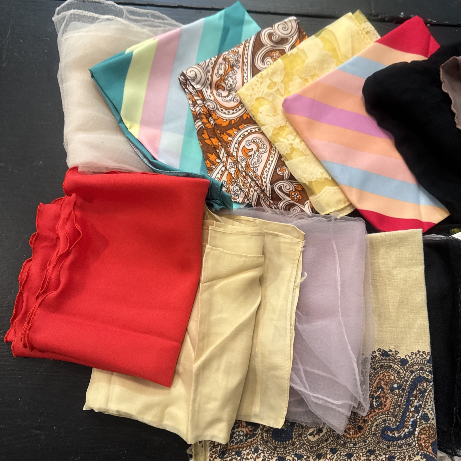 Women’s Multicolor Silk Satin Cotton Scarf Lot Estate Sale Find