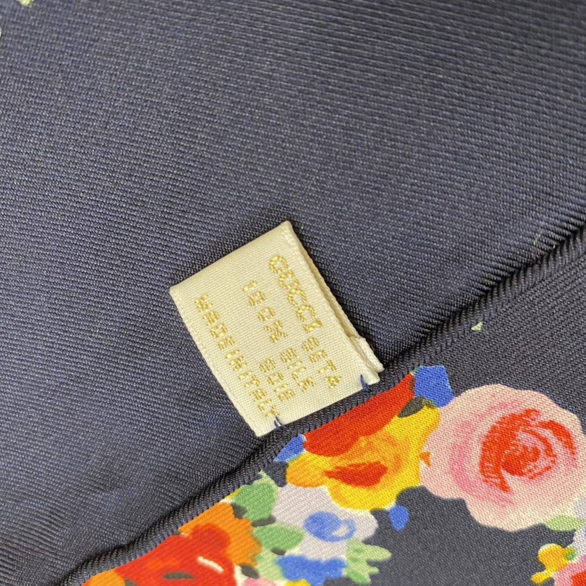 GUCCI Scarf Small Floral Pattern Logo Navy no.17 Japan