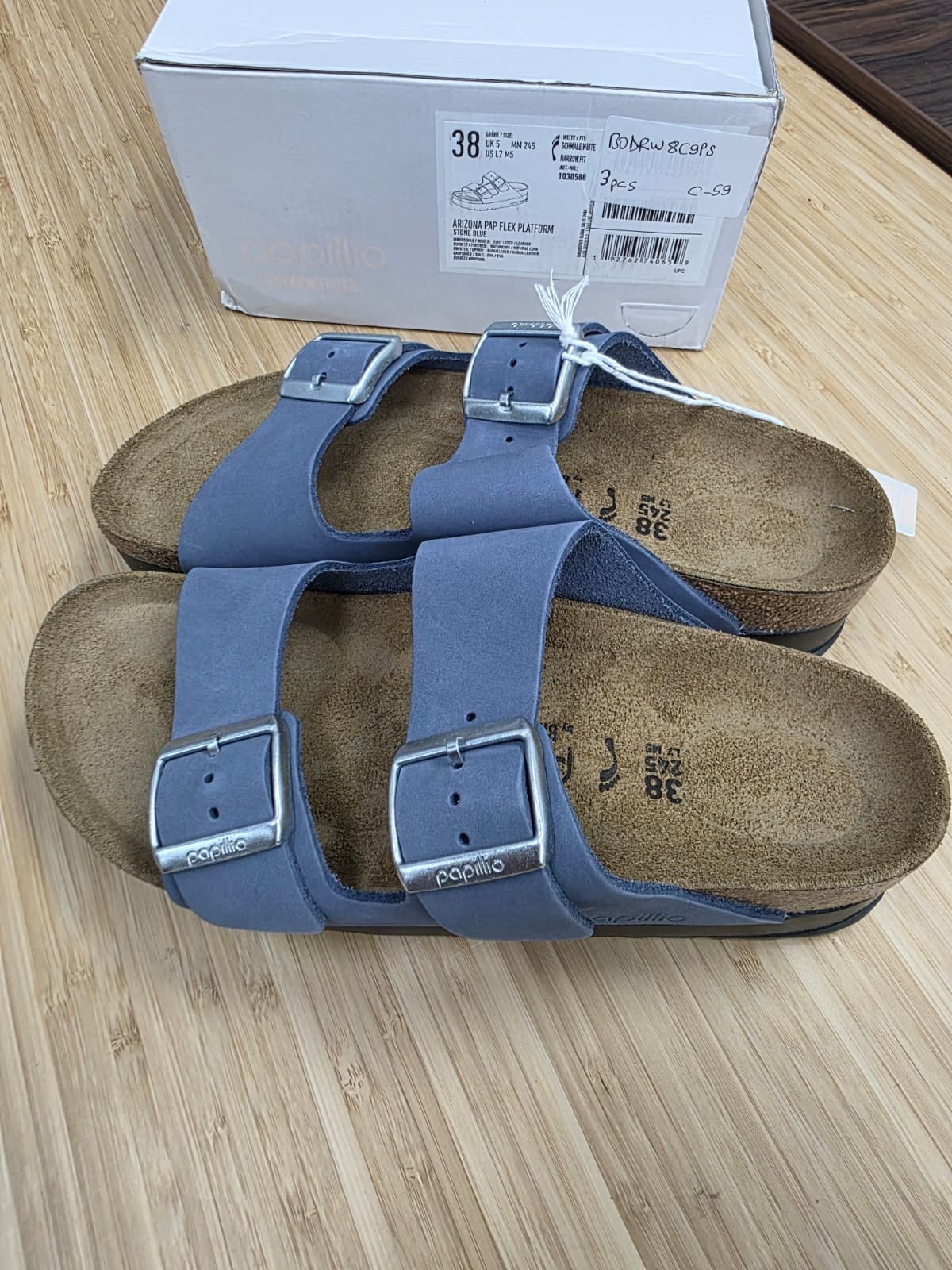 Papillio by Birkenstock Unisex Arizona Flex Platform Sandal Stone Blue EU 38/US7