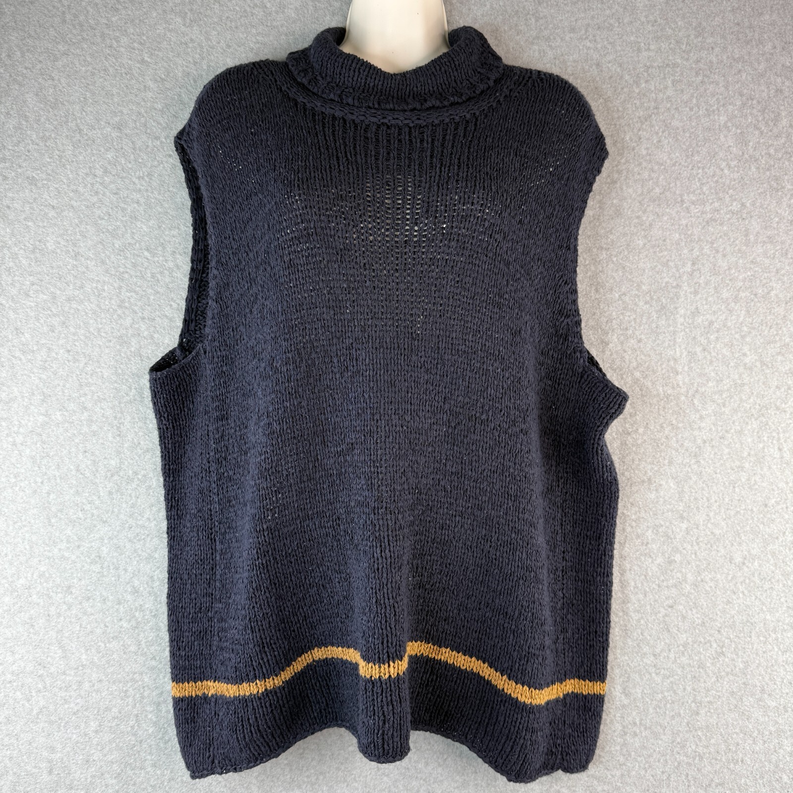Vintage Maggie Navy Blue Crochet Knit Pull Over Vest Sleeveless Coastal Boho 3X