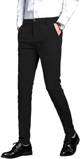 Plaid & Plain Men’s Stretch Dress Pants Slim Fit Skinny Suit Pants, (C)