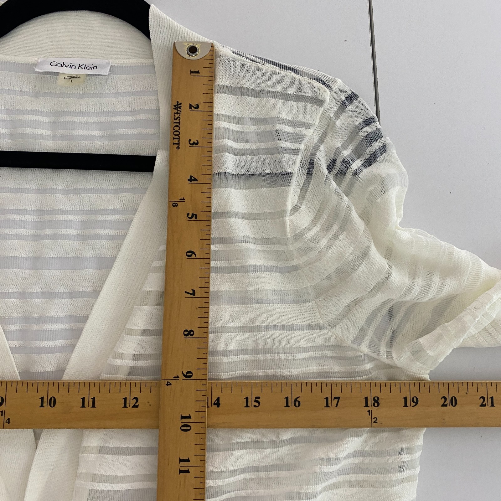 Calvin Klein Shrug Sweater Open Cardigan Size Large Ivory Semi Sheer