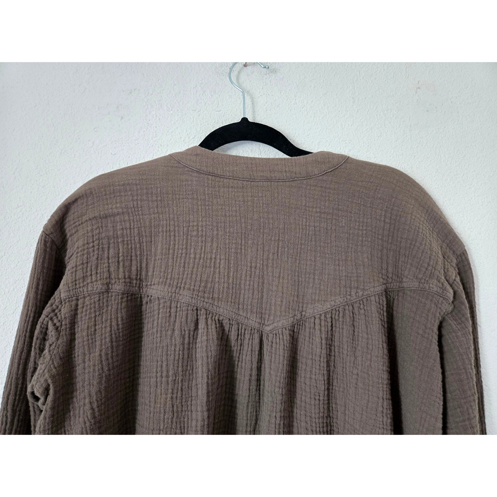 Free People Changing Horizons Crinkle Gauze Top Henley Boho Large