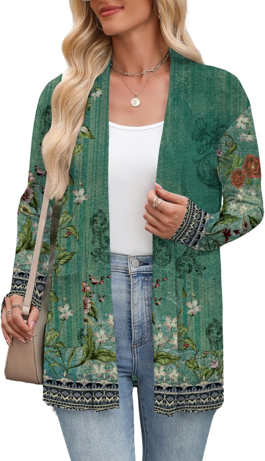 Women’s Lightweight Open Front Cardigan Sweater Casual Loose Knit with Pockets